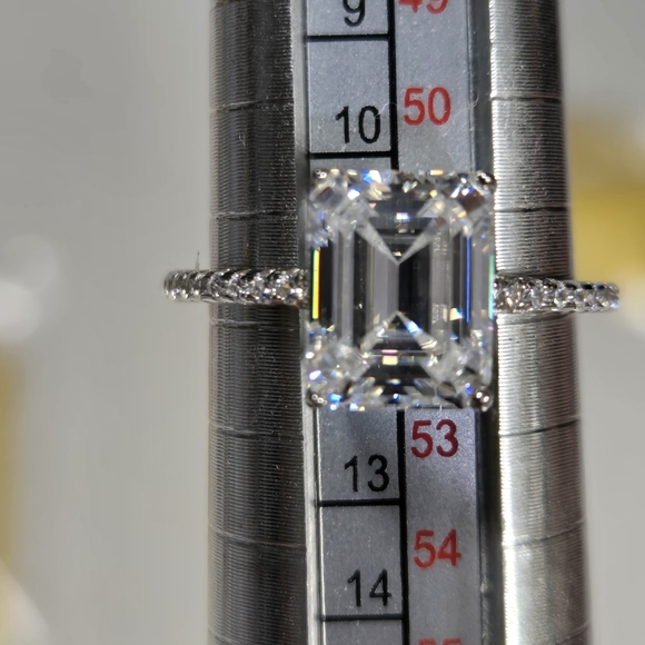 Emerald Cut Moissanite Ring – 925 Sterling Silver Pavé Band – Size 6 – 3ct - Picture 7 of 14